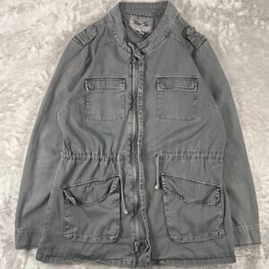 Per Se Womens Military Utility Jacket Large Olive Green Denim B35 discoloration